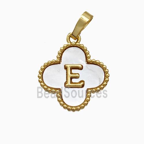 Copper Clover Pendant Pave Shell Letter-E 18K Gold Plated
