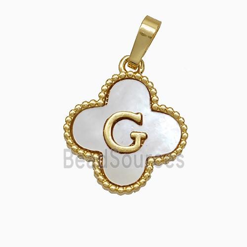 Copper Clover Pendant Pave Shell Letter-G 18K Gold Platedd