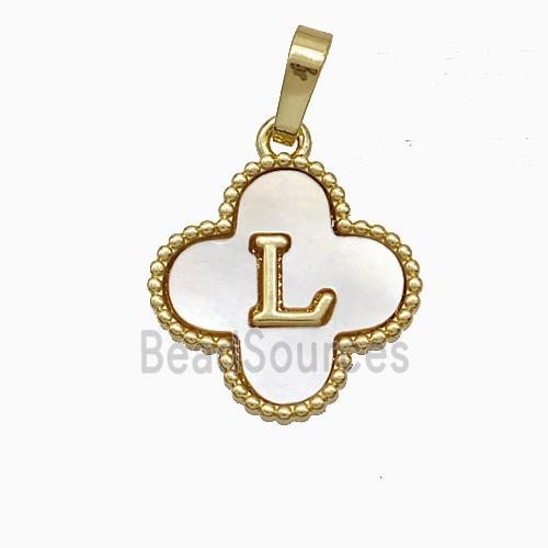 Copper Clover Pendant Pave Shell Letter-L 18K Gold Plated