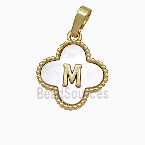 Copper Clover Pendant Pave Shell Letter-M 18K Gold Plated