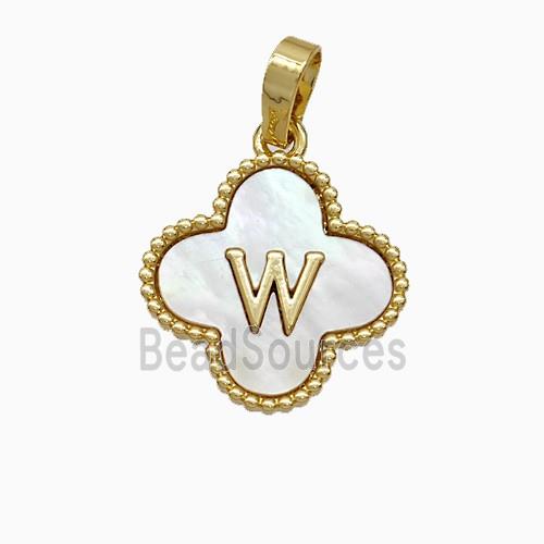 Copper Clover Pendant Pave Shell Letter-W 18K Gold Plated
