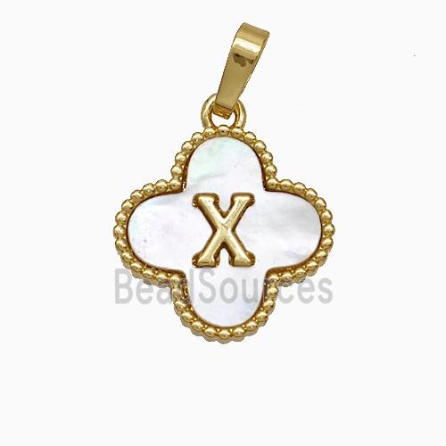 Copper Clover Pendant Pave Shell Letter-X 18K Gold Plated