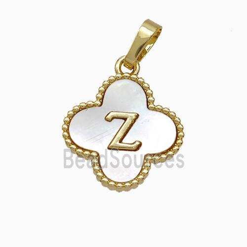 Copper Clover Pendant Pave Shell Letter-Z 18K Gold Plated