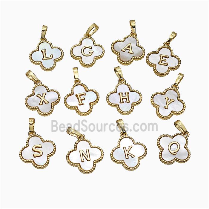 Copper Clover Alphabet Pendant Pave Shell 18K Gold Plated Mix Letters