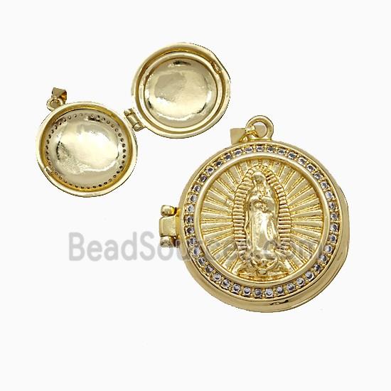 Copper Jesus Locket Pendant Pave Zirconia 18K Gold Plated