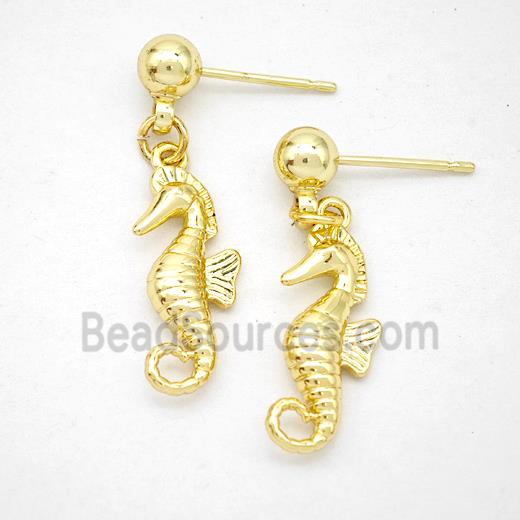 Copper Seahorse Stud Earrings Gold Plated