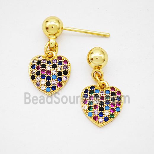 Copper Heart Stud Earrings Pave Zirconia Gold Plated
