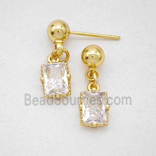 Copper Rectangle Stud Earrings Pave Crystal Glass Gold Plated