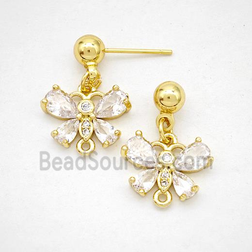 Copper Butterfly Stud Earrings Pave Zirconia Gold Plated