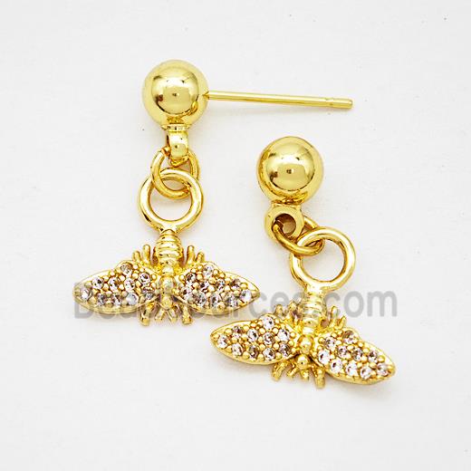 Copper Bee Stud Earrings Pave Zirconia Gold Plated