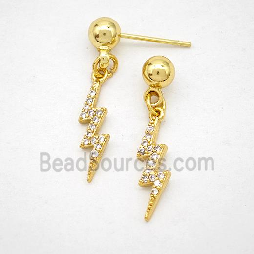 Copper Lightning Stud Earrings Pave Zirconia Gold Plated