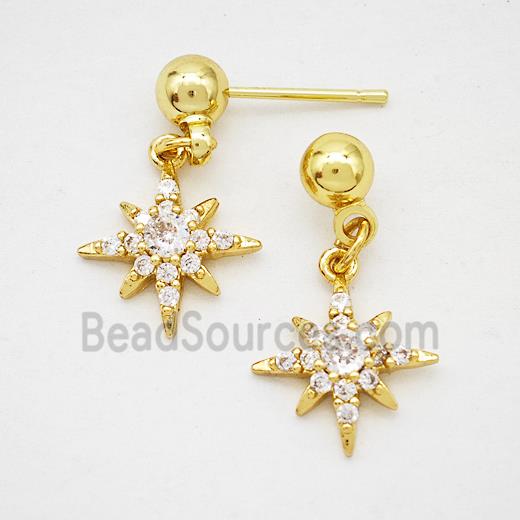 Copper Northstar Stud Earrings Pave Zirconia Gold Plated