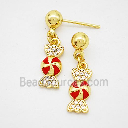 Copper Candy Stud Earrings Red Enamel Gold Plated