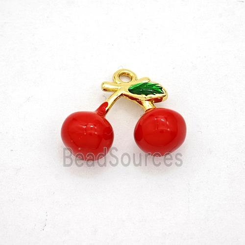 Copper Cherry Pendant Red Enamel Gold Plated