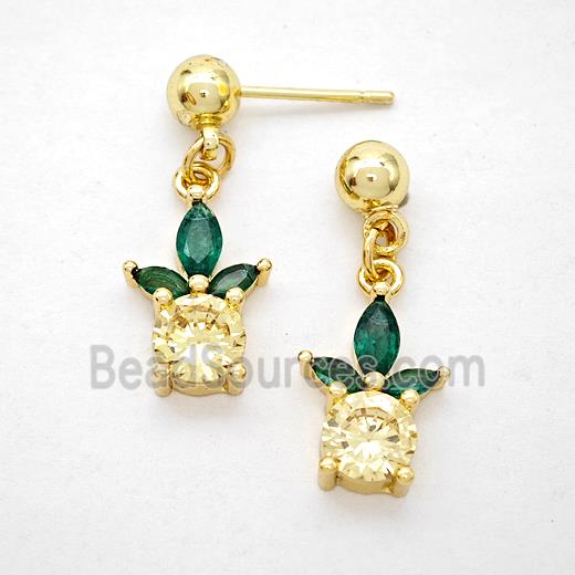Copper Pineapple Stud Earrings Pave Zirconia Gold Plated