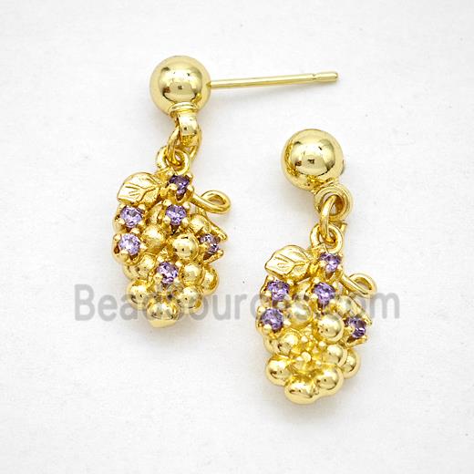 Copper Grape Stud Earrings Pave Zirconia Gold Plated