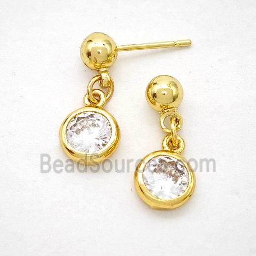 Copper Stud Earrings Pave Zirconia Gold Plated