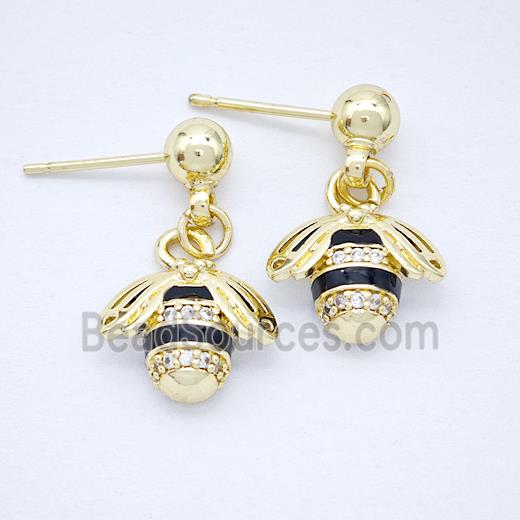 Copper Honeybee Stud Earrings Pave Zirconia Gold Plated