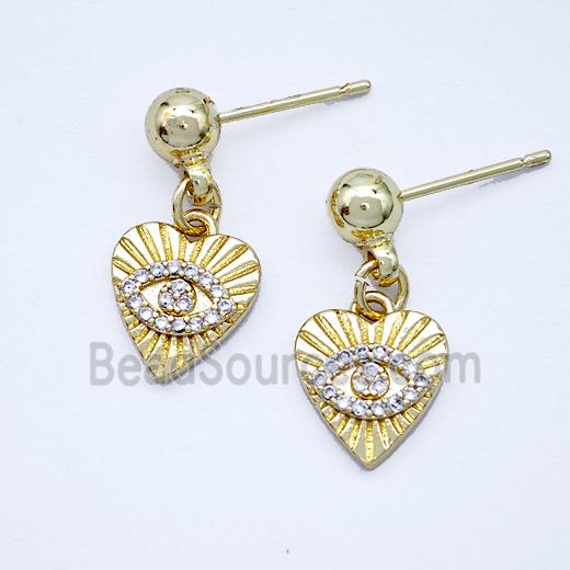 Copper Heart Eye Stud Earrings Pave Zirconia Gold Plated