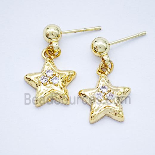 Copper Star Stud Earrings Pave Zirconia Gold Plated
