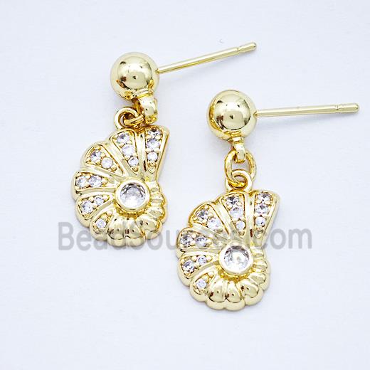 Copper Spiral Shell Stud Earrings Pave Zirconia Gold Plated