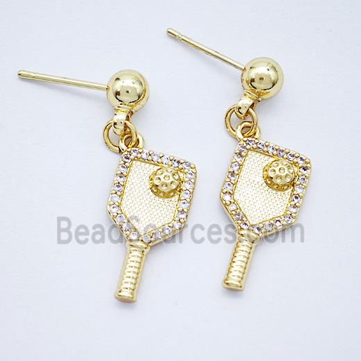 Copper Key Stud Earrings Pave Zirconia Gold Plated