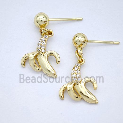 Copper Banana Stud Earrings Pave Zirconia Gold Plated