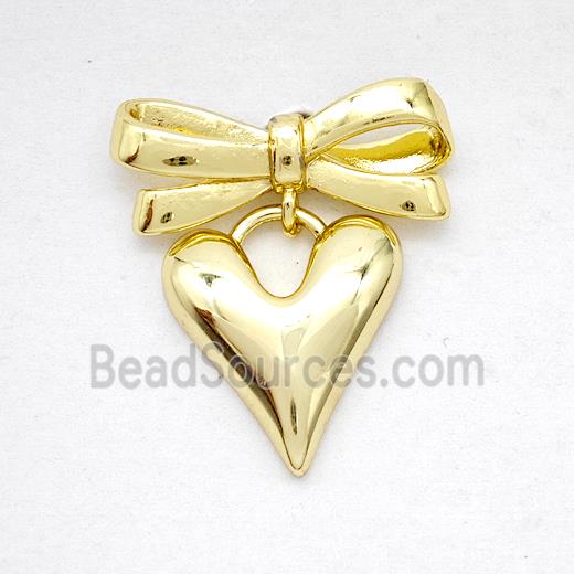 Copper Bowknot And Heart Earrings Gold Plated
