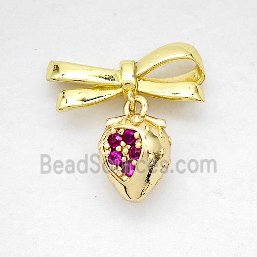 Copper Bowknot And Strawberry Earrings Pave Zirconia Gold Plated