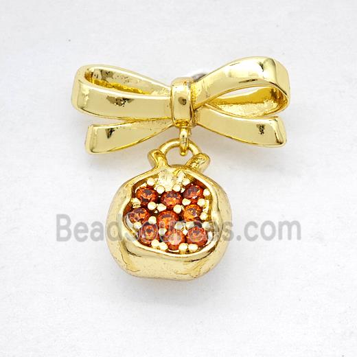 Copper Bowknot And Pomegranate Earrings Pave Zirconia Gold Plated