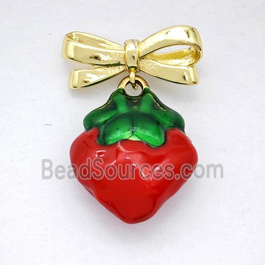 Copper Bowknot And Heart Earrings Red Enamel Gold Plated