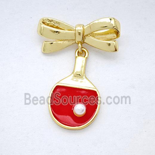 Copper Bowknot And Table Tennis Rackets Earrings Red Enamel Gold Plated