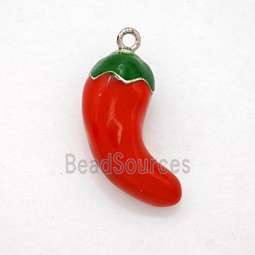 Copper Chili Pendant Red Enamel Platinum Plated