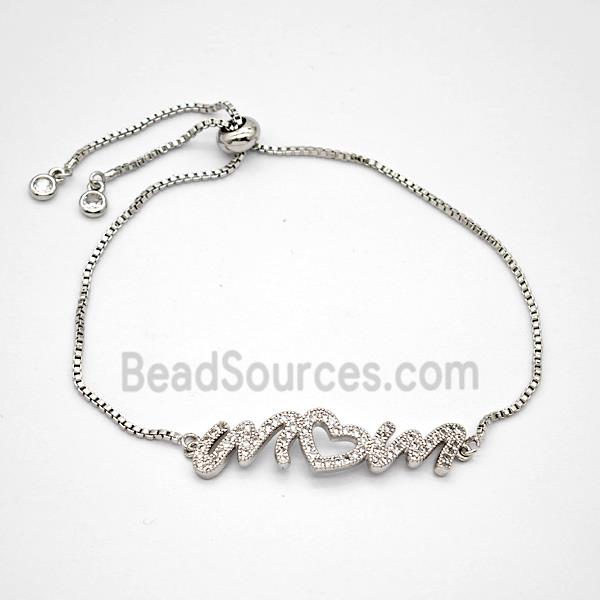 Copper MOM Bracelets Pave Zirconia Adjustable Platinum Plated