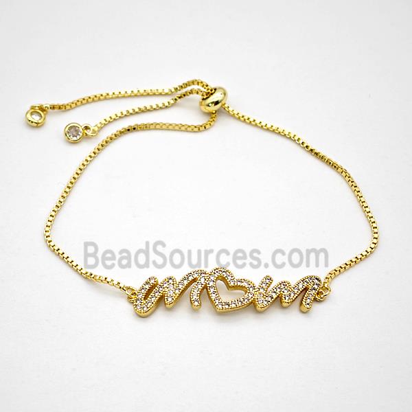Copper MOM Bracelets Pave Zirconia Adjustable Gold Plated