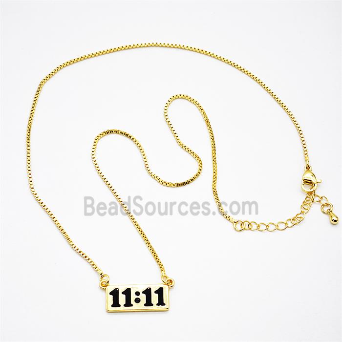 Copper Necklace Double Eleven Number 11 Black Enamel Gold Plated
