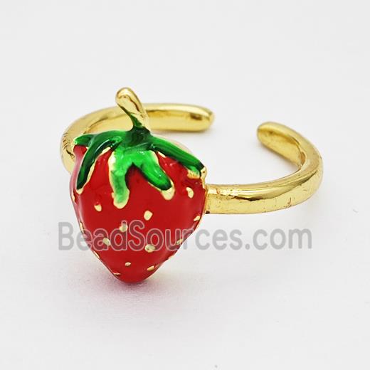 Copper Strawberry Rings Red Enamel Gold Plated