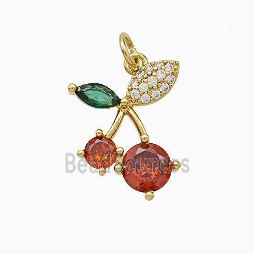Copper Cherry Pendant Pave Zirconia Gold Plated