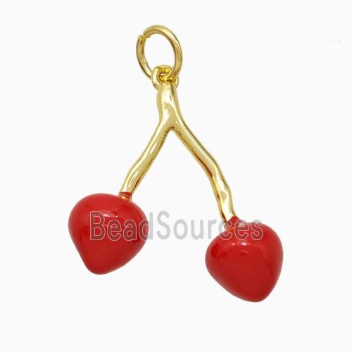 Copper Cherry Pendant Red Enamel Gold Plated