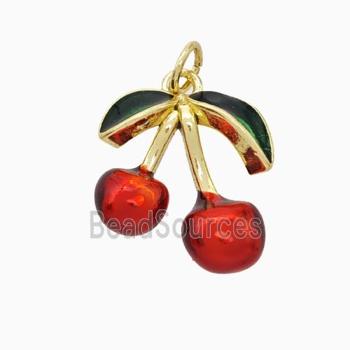 Copper Cherry Pendant Red Painted Gold Plated