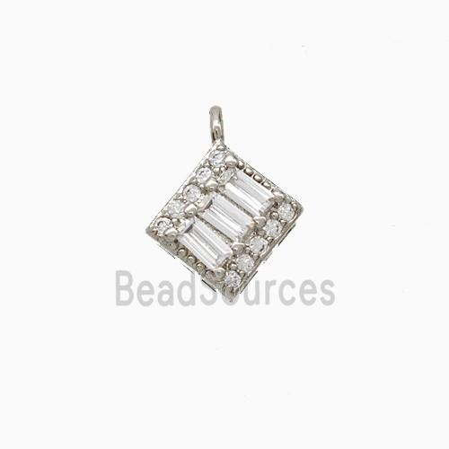 Copper Square Pendant Pave Zirconia Platinum Plated