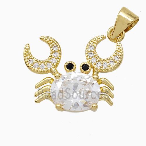 Copper Crab Pendant Pave Crystal Glass Gold Plated