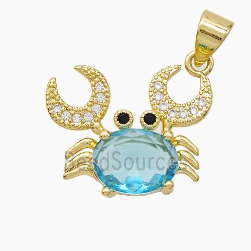Copper Crab Pendant Pave Crystal Glass Gold Plated