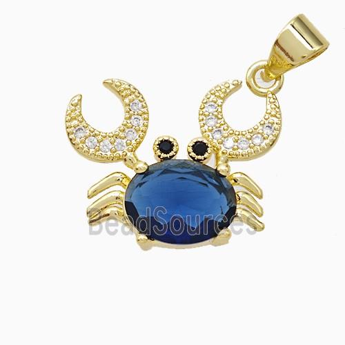 Copper Crab Pendant Pave Crystal Glass Gold Plated