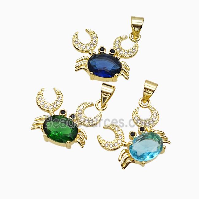 Copper Crab Pendant Pave Crystal Glass Gold Plated Mixed