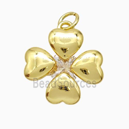 Copper Clover Pendant Pave Crystal Gold Plated