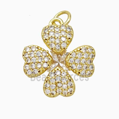 Copper Clover Pendant Pave Zirconia Gold Plated