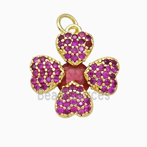 Copper Clover Pendant Pave Zirconia Gold Plated