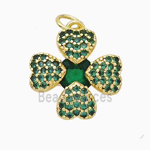 Copper Clover Pendant Pave Zirconia Gold Plated