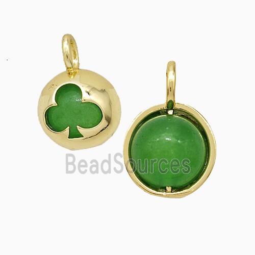 Copper Pendant Pave Green Dye Jade Clover Gold Plated